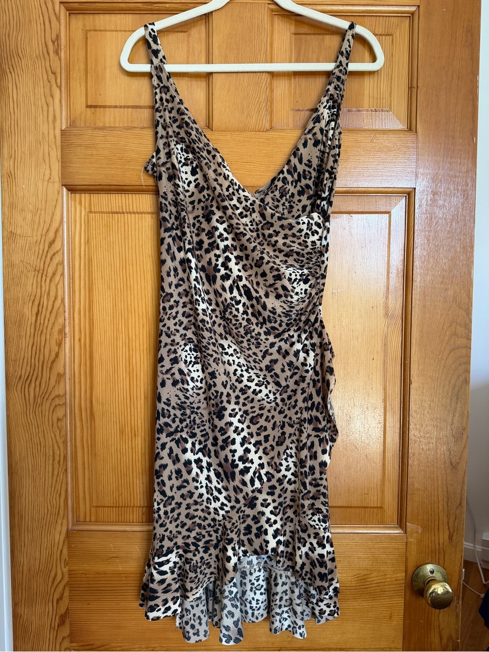 Vintage Style Cheetah Leopard Print Ruffle Hem Dress - Size Large